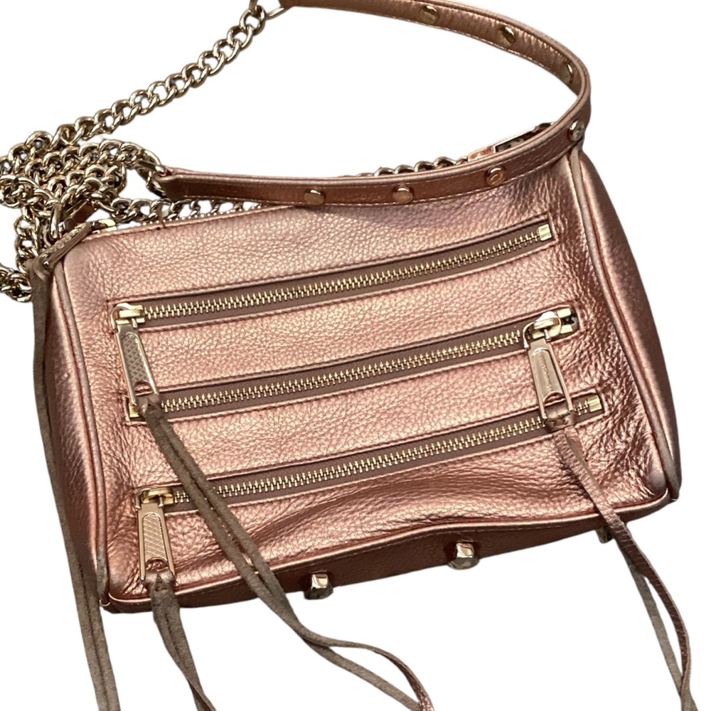 Rebecca Minkoff Mini 5-Zip Crossbody Bag in Rose Gold Pebbled Leather